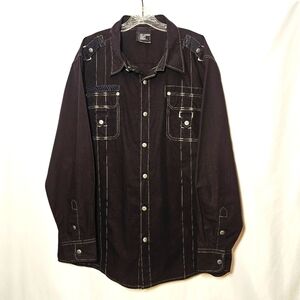 AK:CESS Mens Casual Black Button-down Long Sleeve Shirt with Stitching 2X